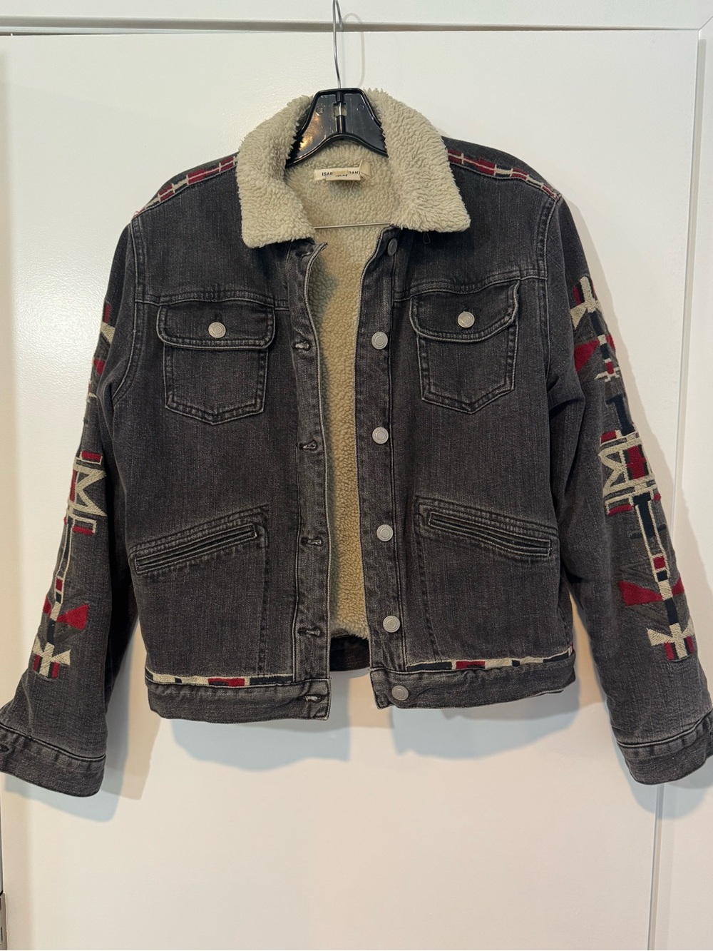 Isabel Marant pour H&M Embroidered Sherpa Lined Denim Jacket - Size S